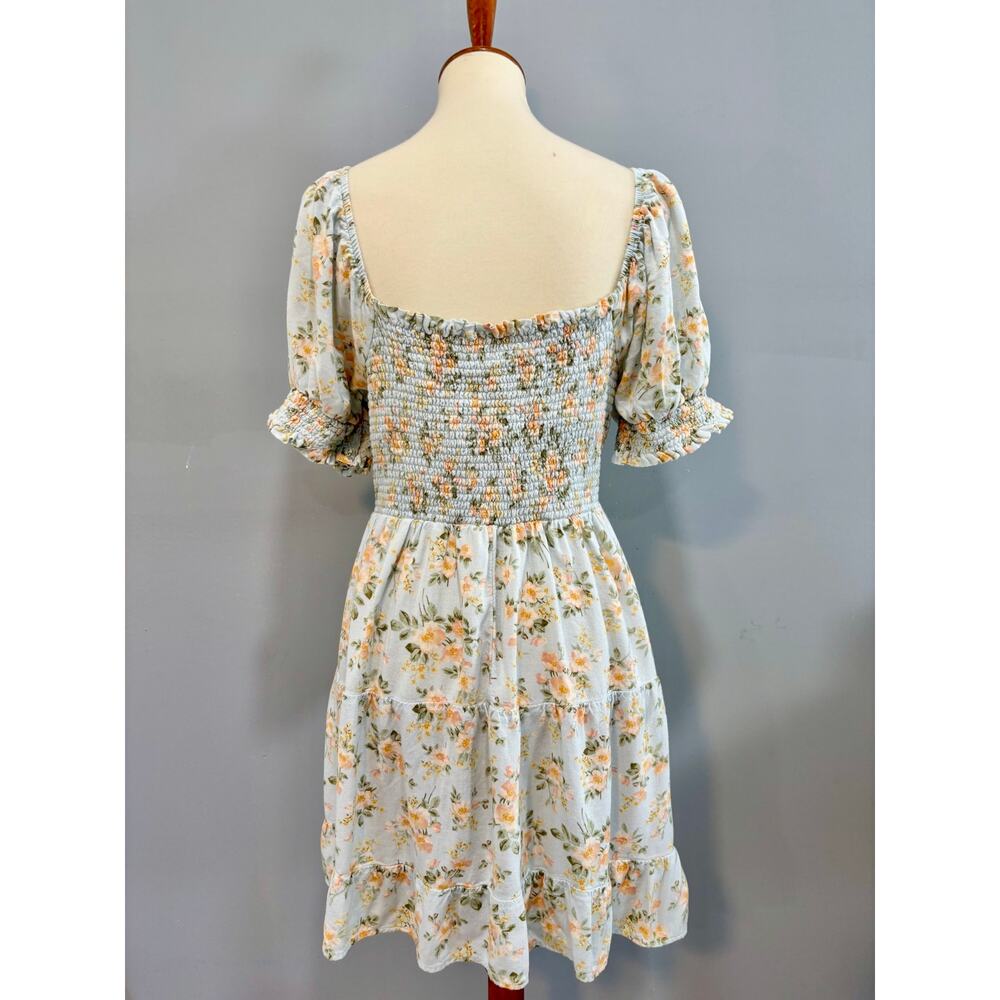 Graduation dress Floral Smocked Puff Sleeve Mini Size Large Cottagecore Boho - Picture 4 of 8